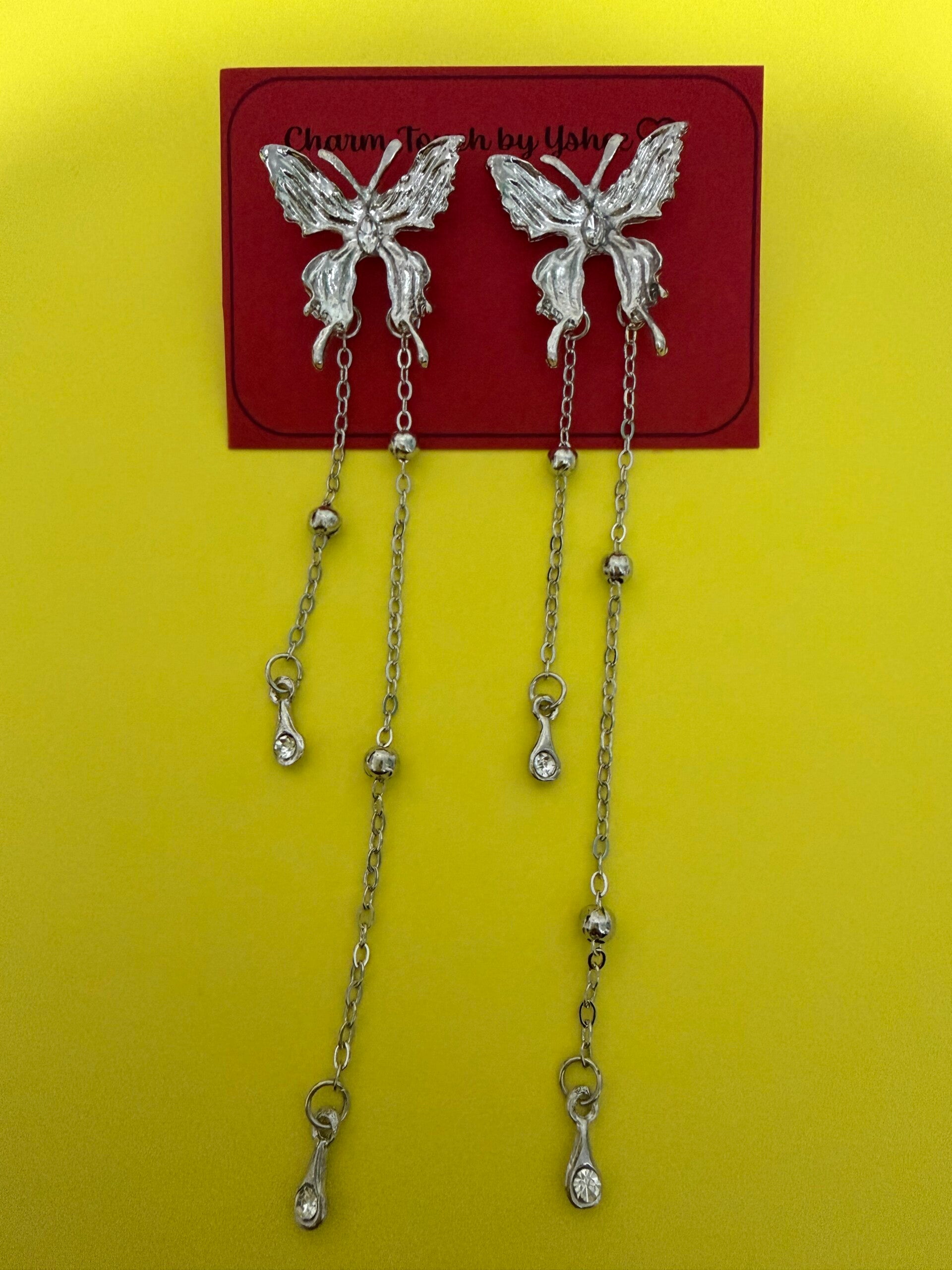 Silver Butterfly with silver long chain