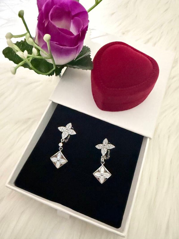 LV Silver and White Double Dangle