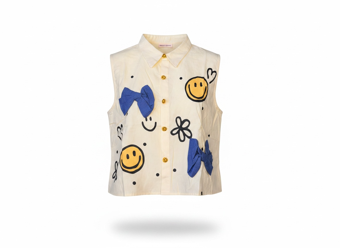 Polo Sleeveless Hanging Top with Smiley Buttons -YELLOW