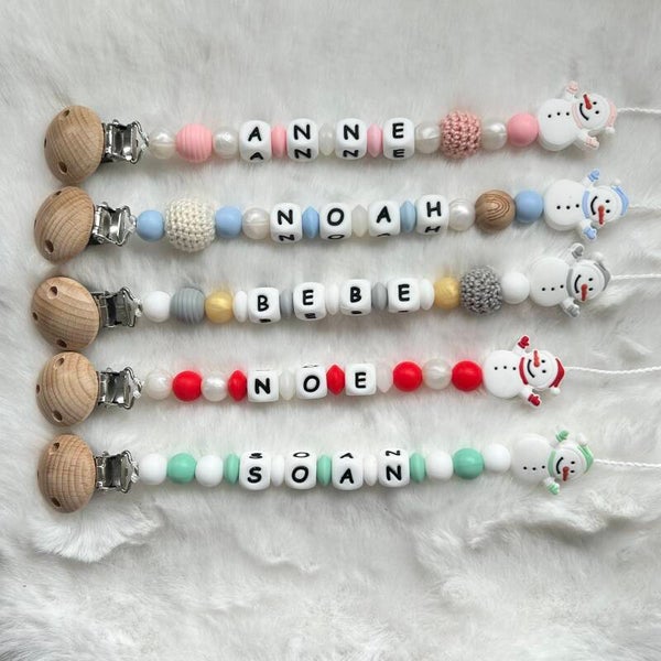 Attache tétine bonhomme de neige