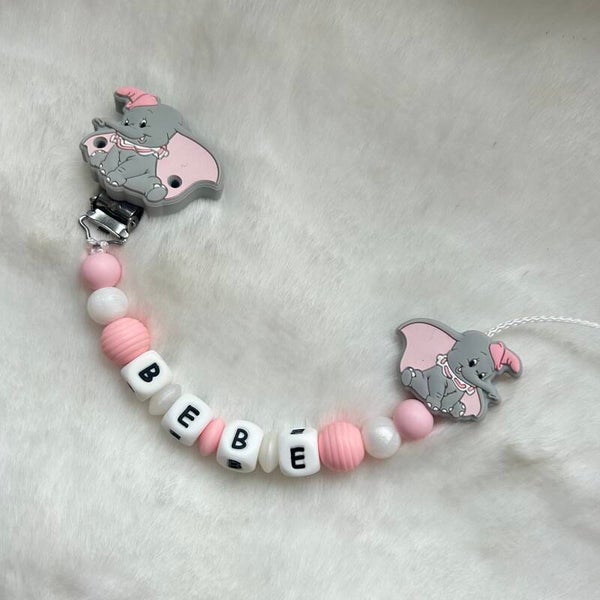 Attache tétine Dumbo rose