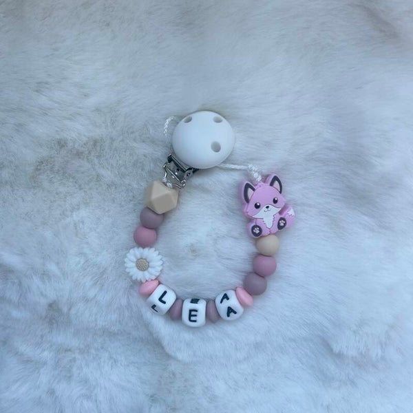 Attache tétine renard rose