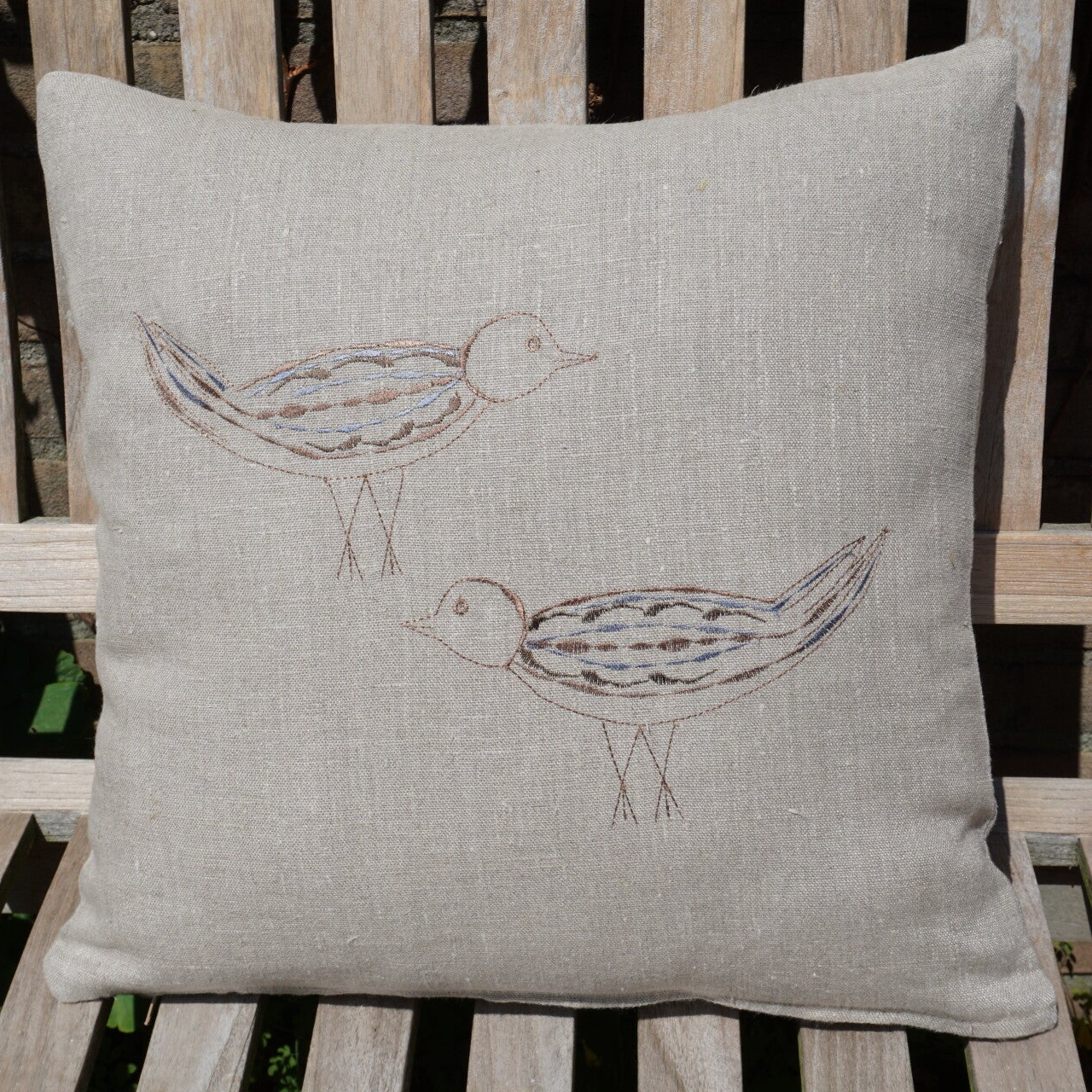 Linnen kussen beige met vogels