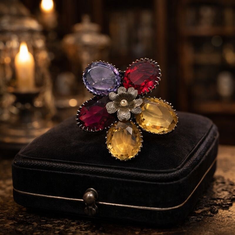 ❤Antike viktorianische Brosche aus 800er silber und Edelsteinen