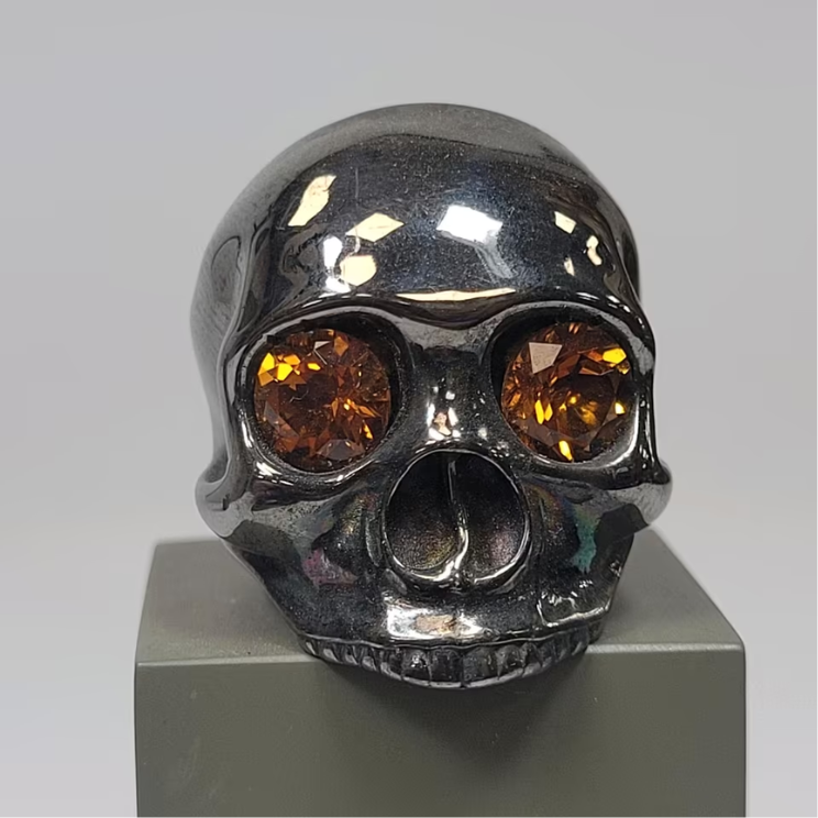 ❤ Saskia Dattner Pforzheim Totenkopf Ring 925er silber und Citrin