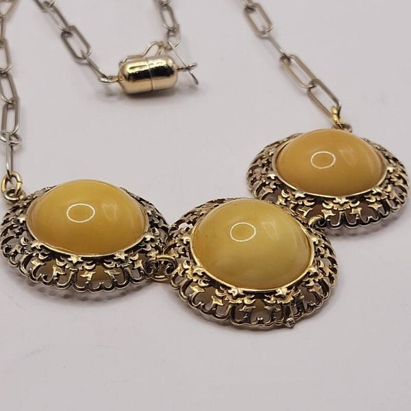 ❤Antikes Bernstein Collier aus 925er Silber und Vergoldung
