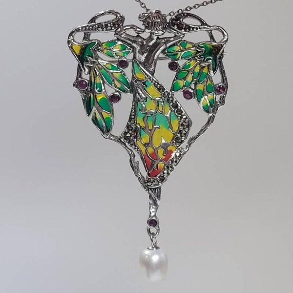 ❤Vintage Anhänger im Art Deco Stil 925er Silber, Rubine und Email