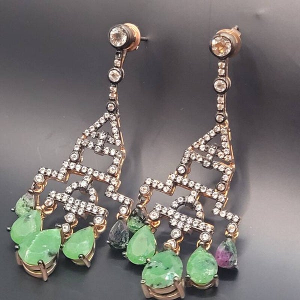 ❤Antike Art Deco Ohrhänger aus 925er Silber Rosegold Nephrit Jade