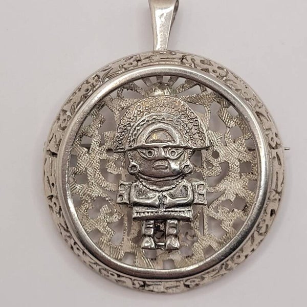 ❤Anhänger/Brosche aus 925er Silber mit Azteken Motiv Handarbeit