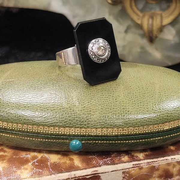 ❤Antiker Art Deco Ring aus 800er Silber und Diamanten Größe 58