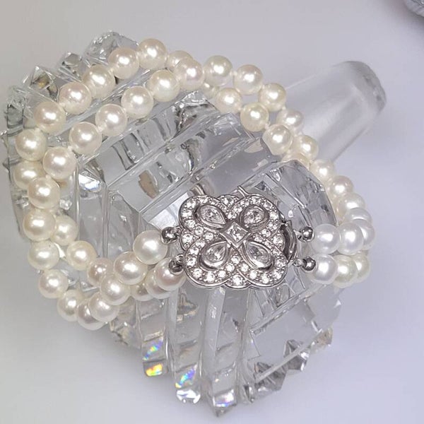 ❤Modernes 2 reihiges Zuchtperlen Armband mit dekorativem Silberverschluss