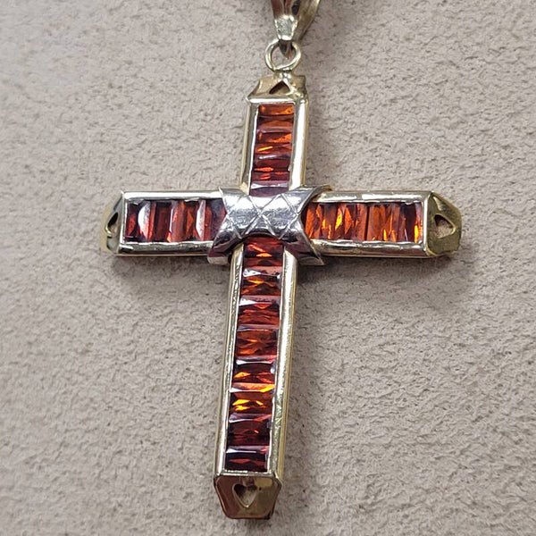 ❤Antikes leuchtendes Granat Kreuz aus 585er Gelbgold Handarbeit