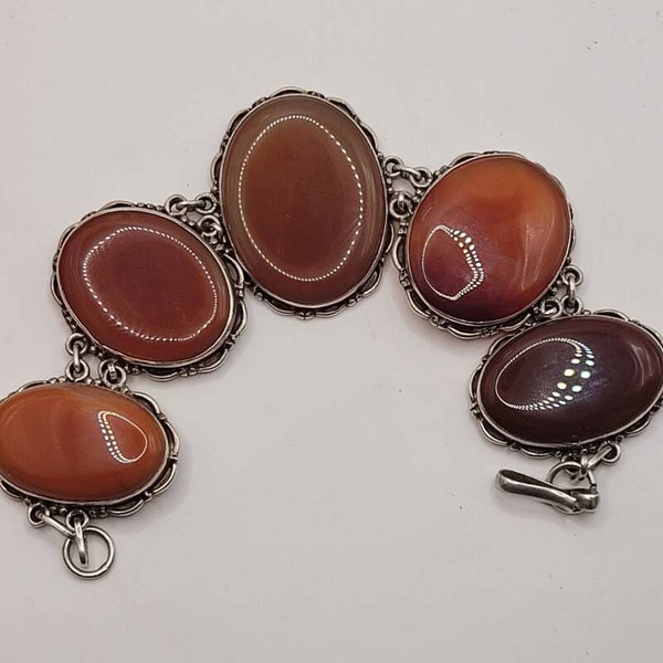 ❤ Breites 925er Silberarmband mit Karneol