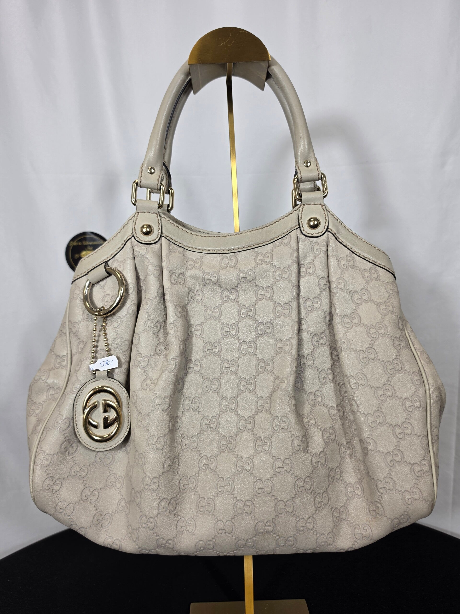 Gucci Guccissima Sukey Medium Tote – Leder Grau-Beige
