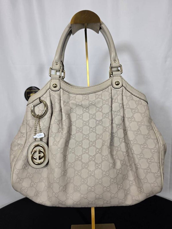 Gucci Guccissima Sukey Medium Tote – Leder Grau-Beige