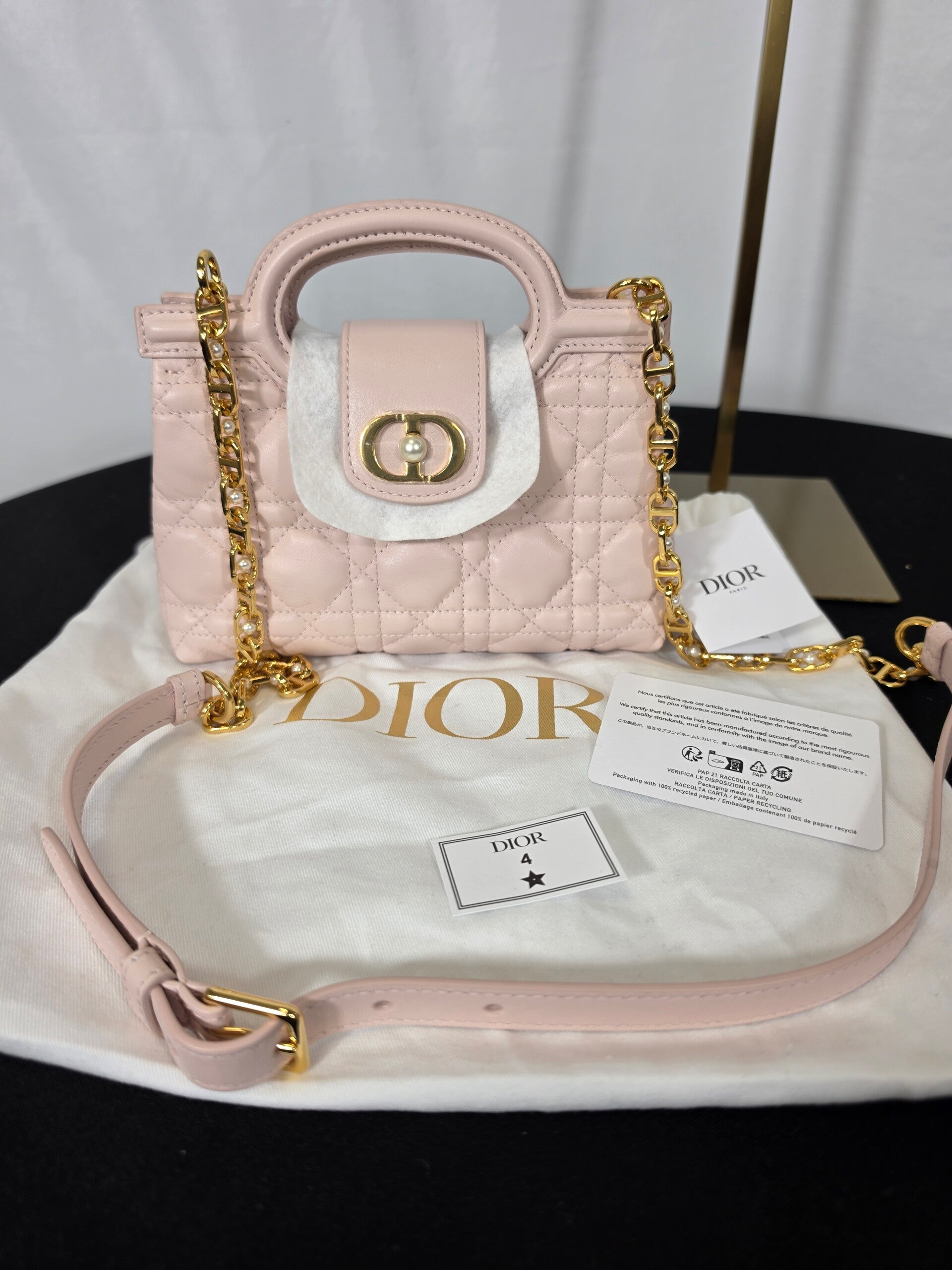 Dior Jolie Top Handle Minitasche – Cannage Lammleder Puderrosa – Full Set