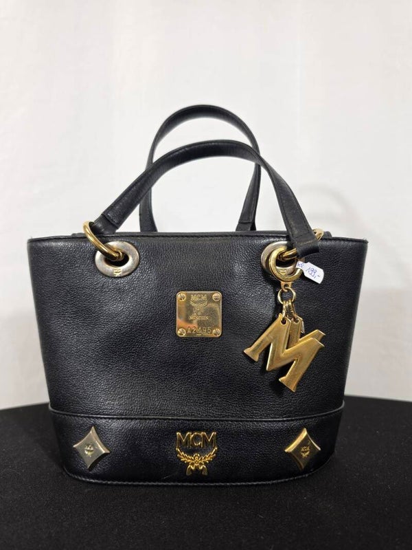 MCM Vintage Mini Bucket / Tote Handtasche – Schwarzes Vollleder