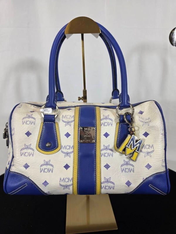 MCM Vintage Boston Bag – Weiß / Blau / Gelb – 1990er-Jahre