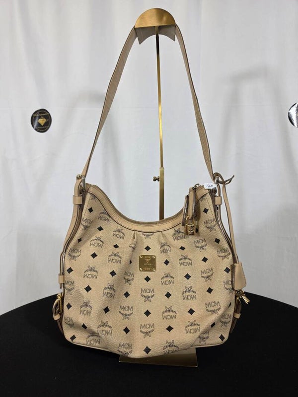 MCM Visetos Schultertasche – Beige – Canvas & Leder – 8/10