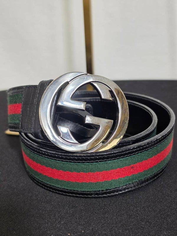 Gucci Interlocking G Web Gürtel – Schwarz / Grün-Rot-Grün – 8/10
