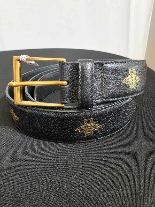 Gucci Bee & Star Leder Gürtel – Schwarz / Gold – 115 cm – 8/10
