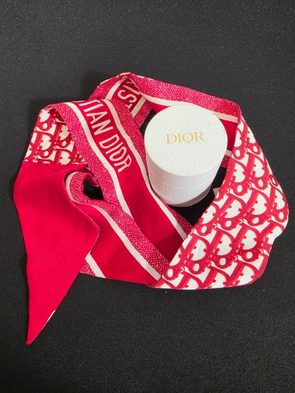 Christian Dior Oblique Mitzah Seidentuch – Rot / Weiß – 9/10