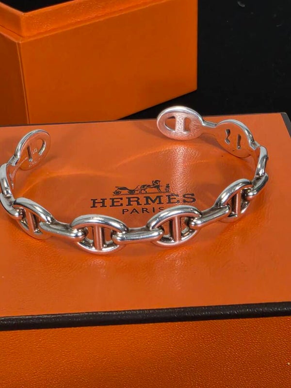 Hermès Chaîne d’ancre Enchaînée Armreif – mittleres Modell – 925er Silber – Größe LG