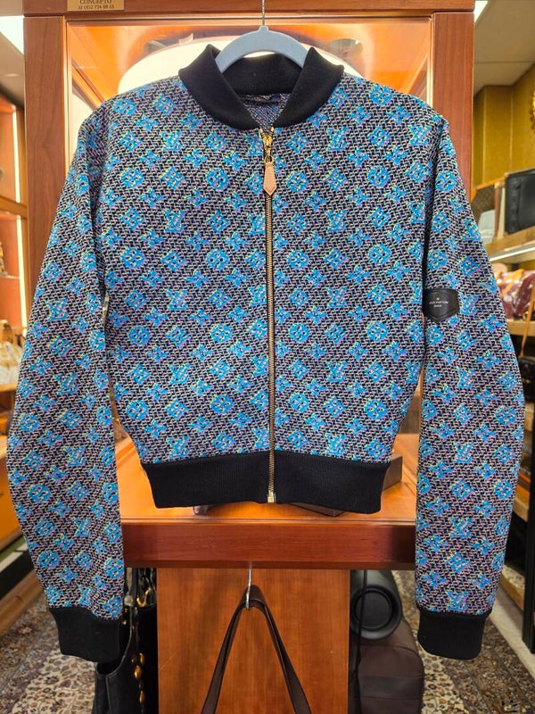 Louis Vuitton Monogram Bomberjacke – Jacquard-Strick – Blau / Türkis – Größe 36 – 10/10