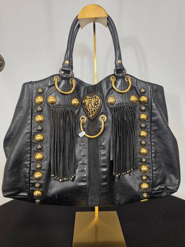 Gucci Babouska Tote Bag – schwarzes Vollleder – Nieten & Fransen