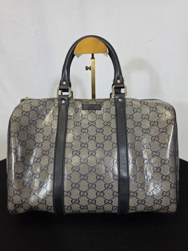 Gucci GG Crystal Joy Boston Bag Medium – Metallic Grau / Schwarz – 8,5/10