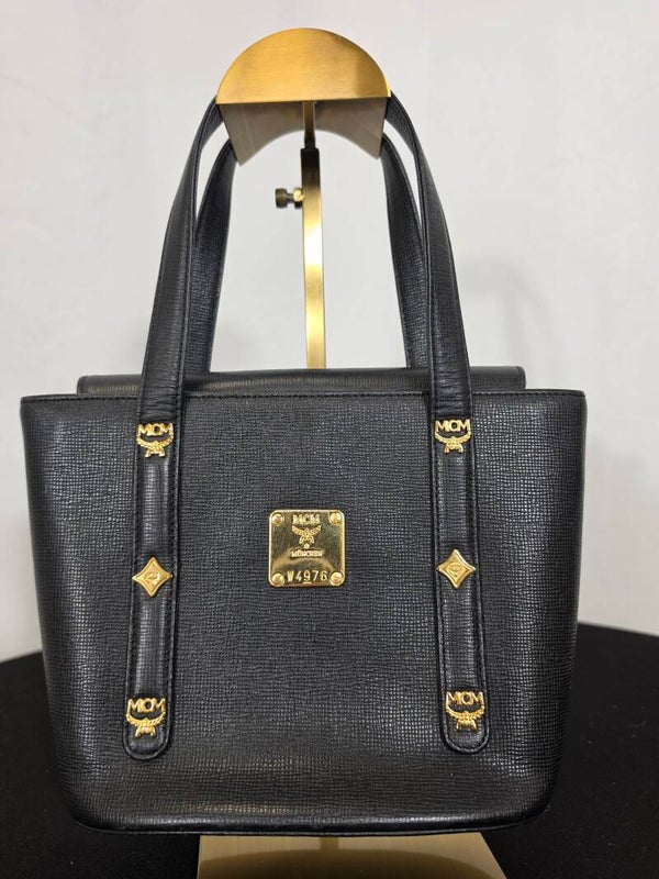 MCM Vintage Mini Tote / Bucket-Style Bag – schwarzes Leder – Goldhardware – 10/10