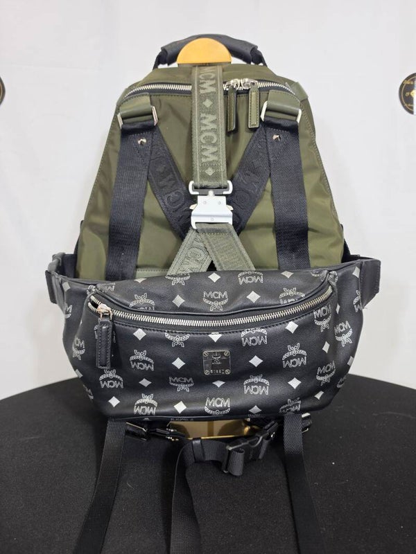 MCM Jemison 2-in-1 Rucksack mit abnehmbarer Gürteltasche – London Green / Visetos – 9/10