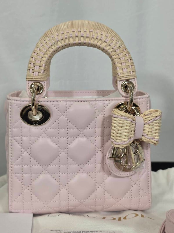 DIOR DIORIVIERA MINI LADY DIOR – ROSE TENDRE / RATTAN – 10/10