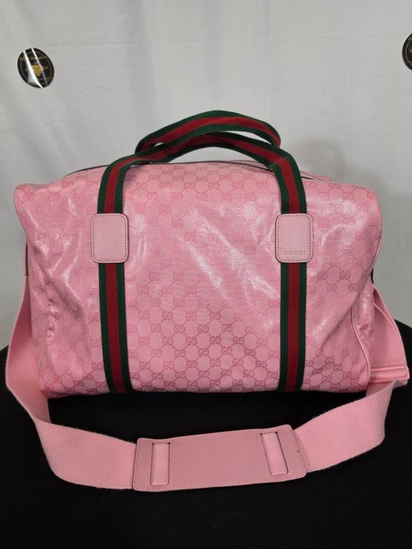GUCCI PINK GG CRYSTAL CANVAS DUFFLE BAG – ROSA – WEB-STREIFEN – 8,5/10