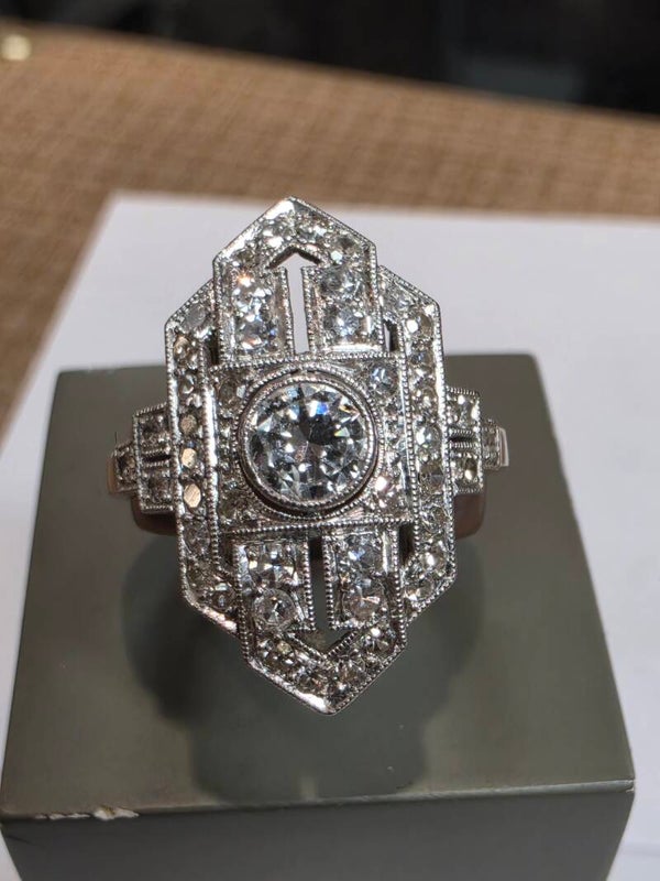 ANTIKER ART-DÉCO DIAMANTRING AUS PLATIN – CA. 1,00 CT ALTSCHLIFF-DIAMANTEN – RINGGRÖSSE 54