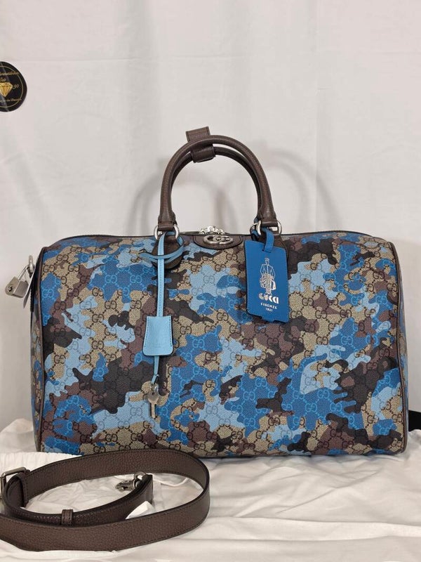 GUCCI GG SUPREME BLUE CAMOUFLAGE LARGE DUFFLE / REISETASCHE – 10/10