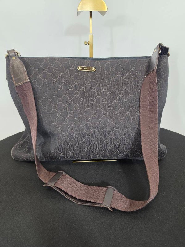 GUCCI VINTAGE GG DENIM / CANVAS MESSENGER BAG 190628 – BRAUN – 9/10