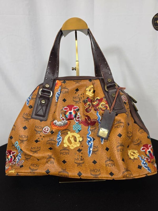 MCM Vintage Visetos Embroidered Bowler Bag – Limitierte Sonderausführung – Cognac – 8,5/10