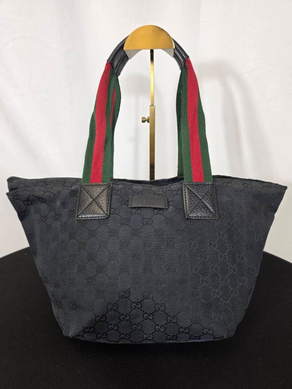 Gucci Vintage GG Canvas Web Stripe Tote Bag – Schwarz – Trapezform – 9/10