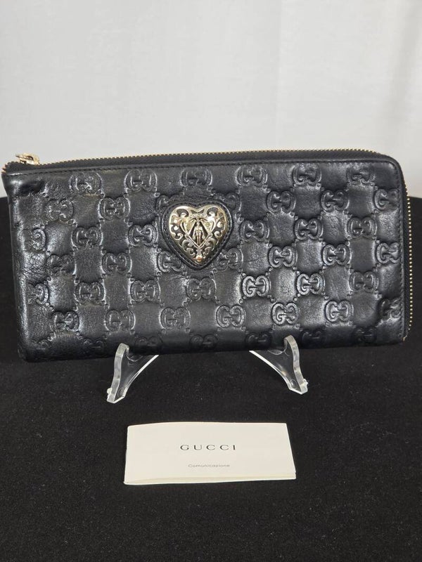 Gucci GG Guccissima Long Wallet / Clutch – Schwarzes Leder – Silberfarbene Hardware – 8/10