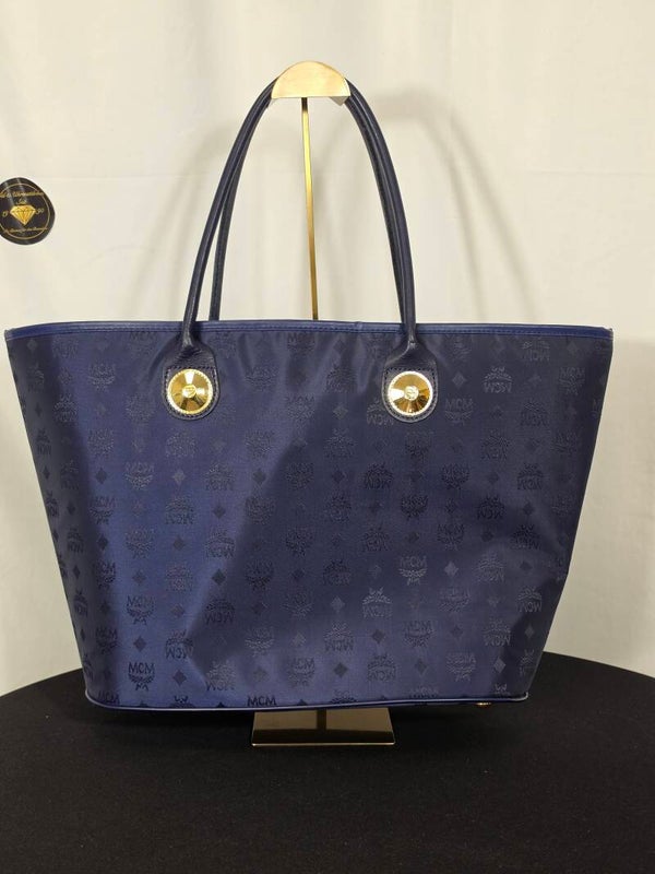 MCM Vintage XXL Shopper – Dunkelblau – Nylon-Jacquard & Leder – Michael Cromer Ära – 9,5/10