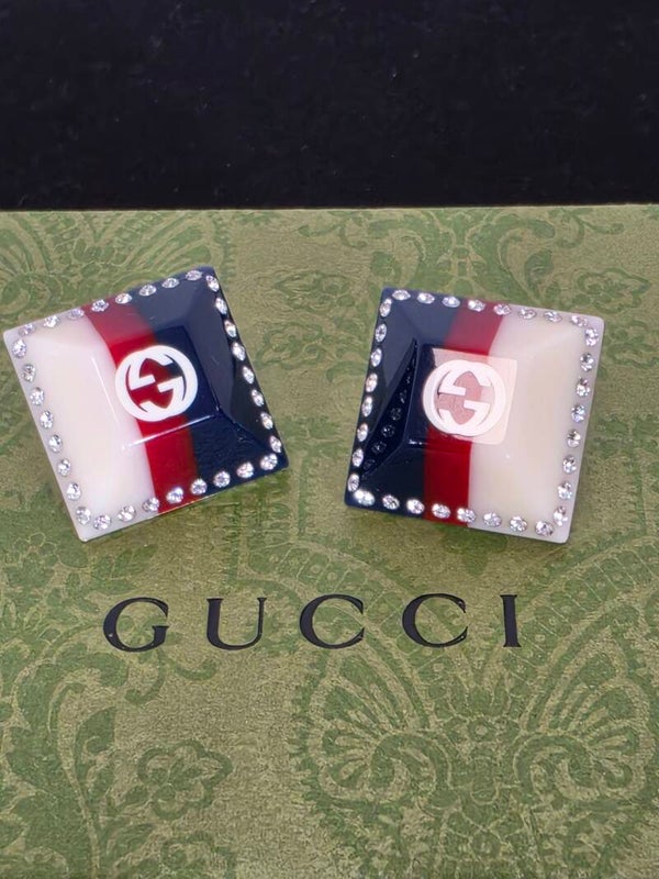 Gucci Sylvie Web GG Ohrstecker – Quadratische Statement-Ohrringe mit Kristallbesatz – Neuwertig – 10/10