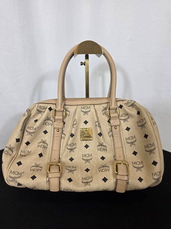 MCM Visetos Boston Bag – Vintage Handtasche in Creme-Beige mit goldfarbenen Details – 8,5/10