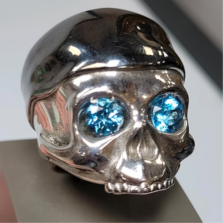 ❤ Saskia Dattner Pforzheim Totenkopf Ring 925er silber blau topas