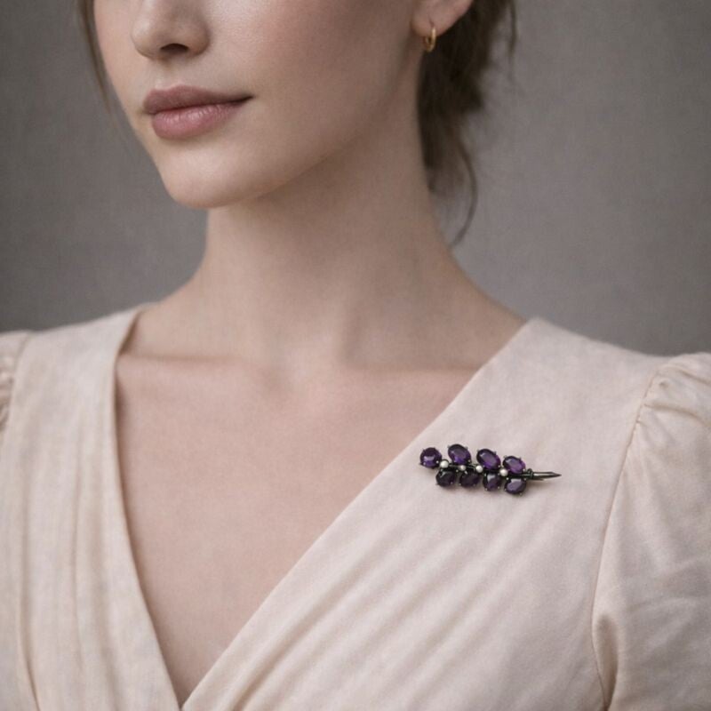 ❤ Antike viktorianische Brosche aus 800er silber und Amethyst