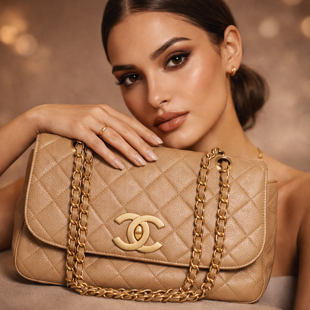 ❤Chanel Classic Flap Bag Beige Caviar Leder 100% Original