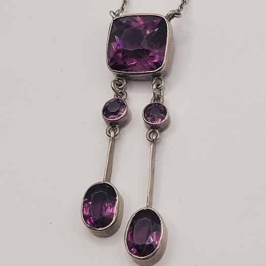 ❤Antikes Art Deco Collier aus 925er Silber und lila Glassteinen