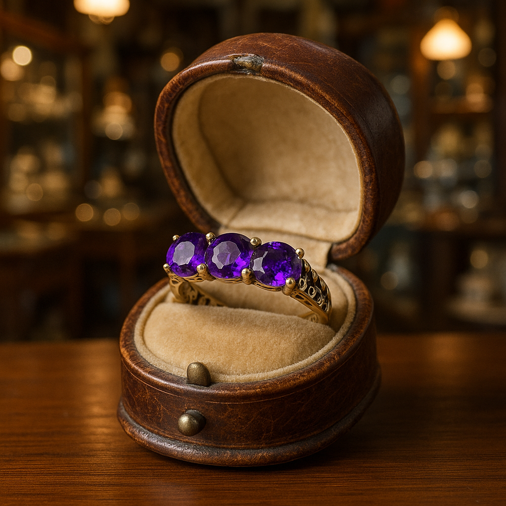 ❤ Antiker Art Deco Ring aus 333er Gelbgold und Amethysten