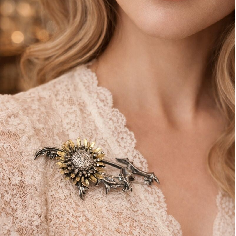 ❤ Vintage Blütenbrosche aus 800er silber, Handarbeit