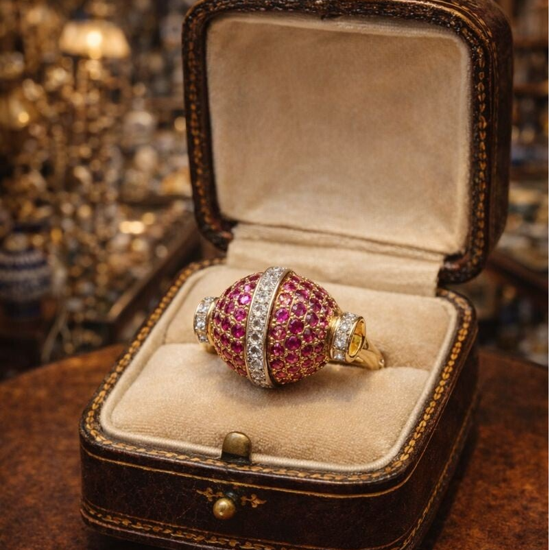 ❤Antiker Art Deco Ring aus 585er Gelbgold Rubine und Diamanten